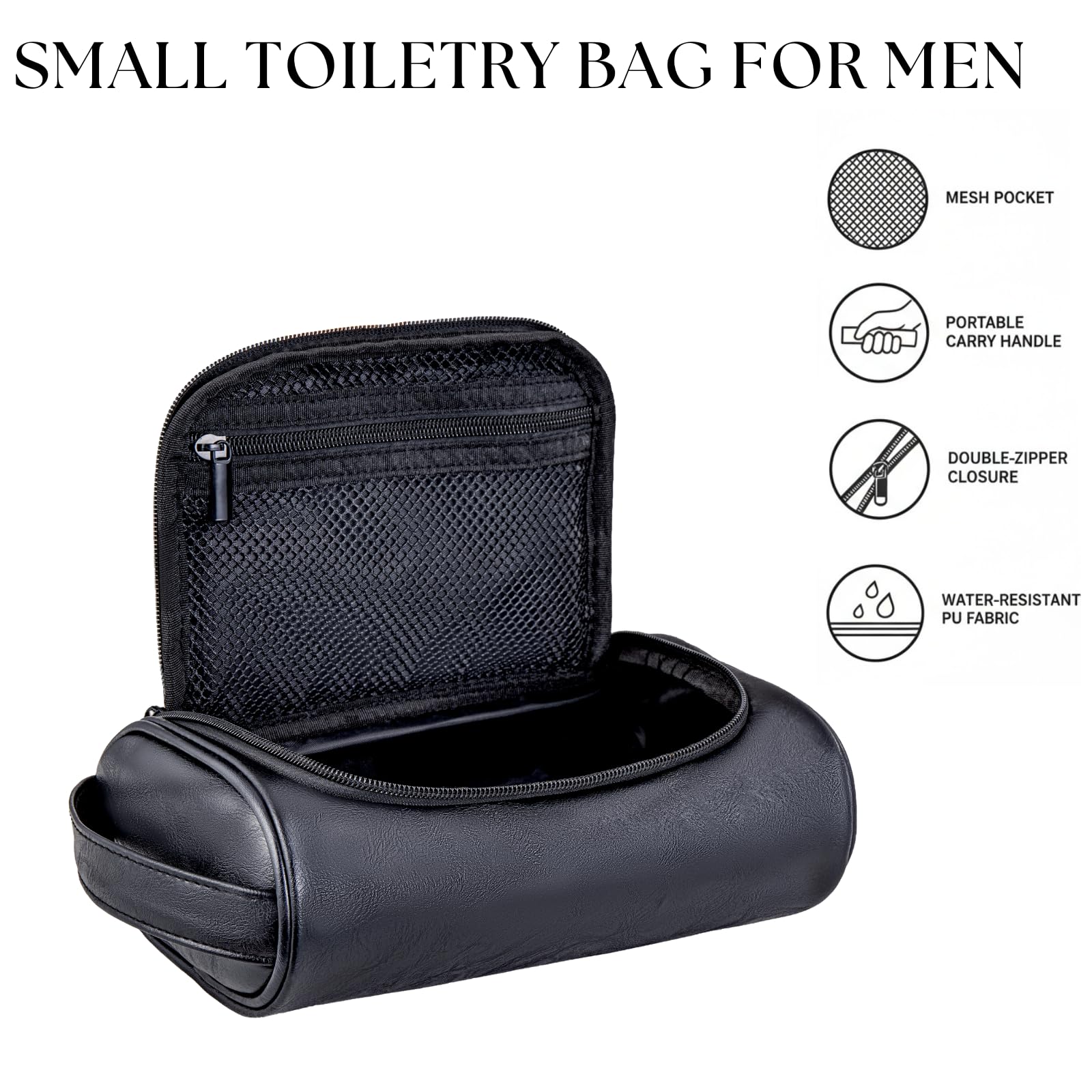Cumbanho Mens Slim Toiletry Bag open compartment for easy access to grooming items.
