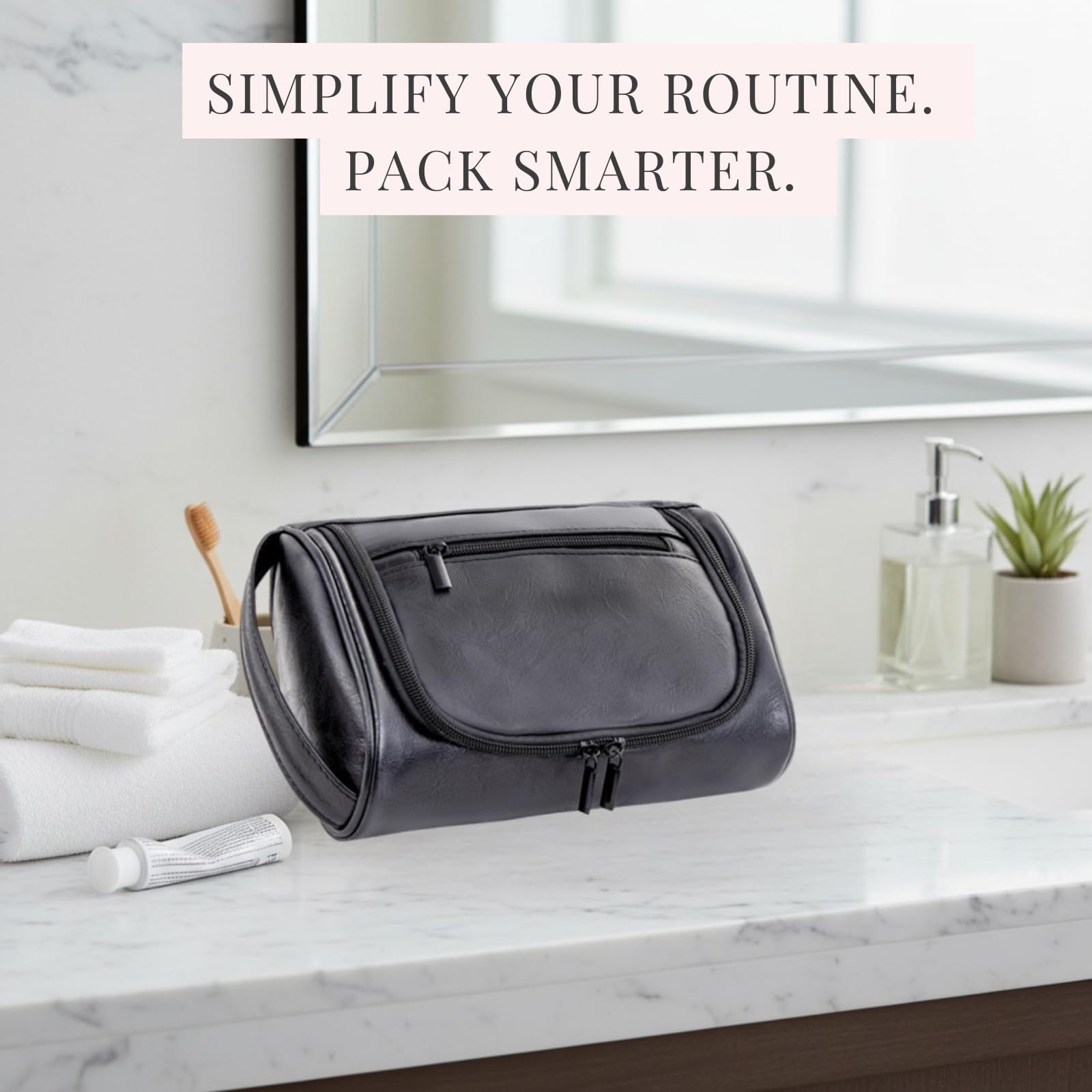Cumbanho Mens Slim Toiletry Bag in travel setup fits 1–3 day trips.