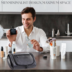 Cumbanho Mens Slim Toiletry Bag waterproof texture helps protect contents in bathrooms.