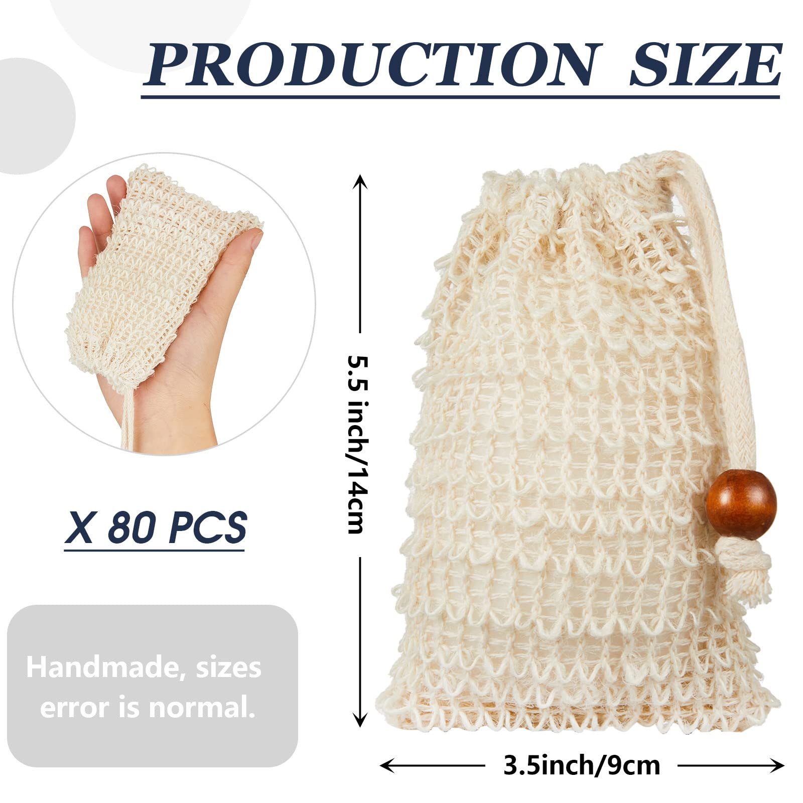Cunhill drawstring exfoliating bag keeps soap secure during lathering.
