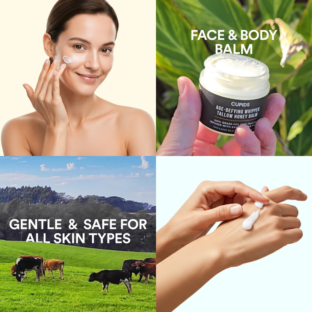 Cupids Tallow and Honey Balm in hand showing quick, non-greasy absorption