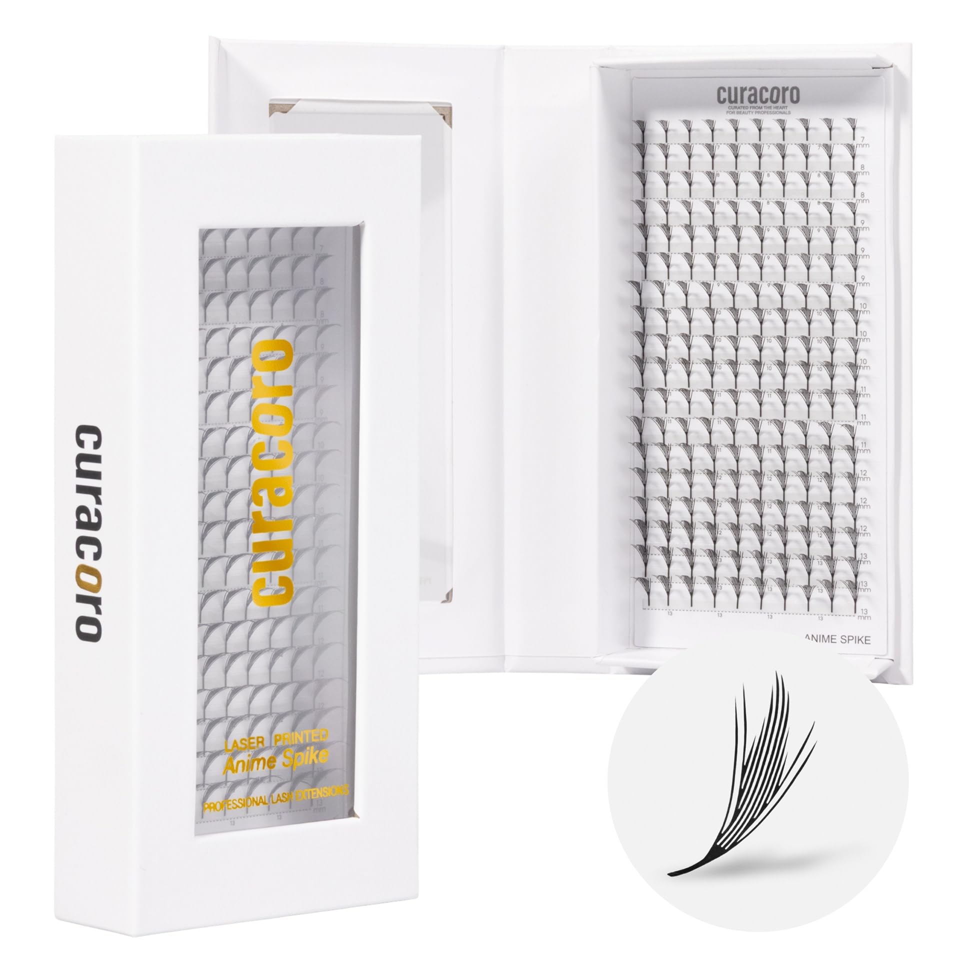 CURACORO anime spire spikes with laser-bonded base for ultra-light, precise lash spikes.
