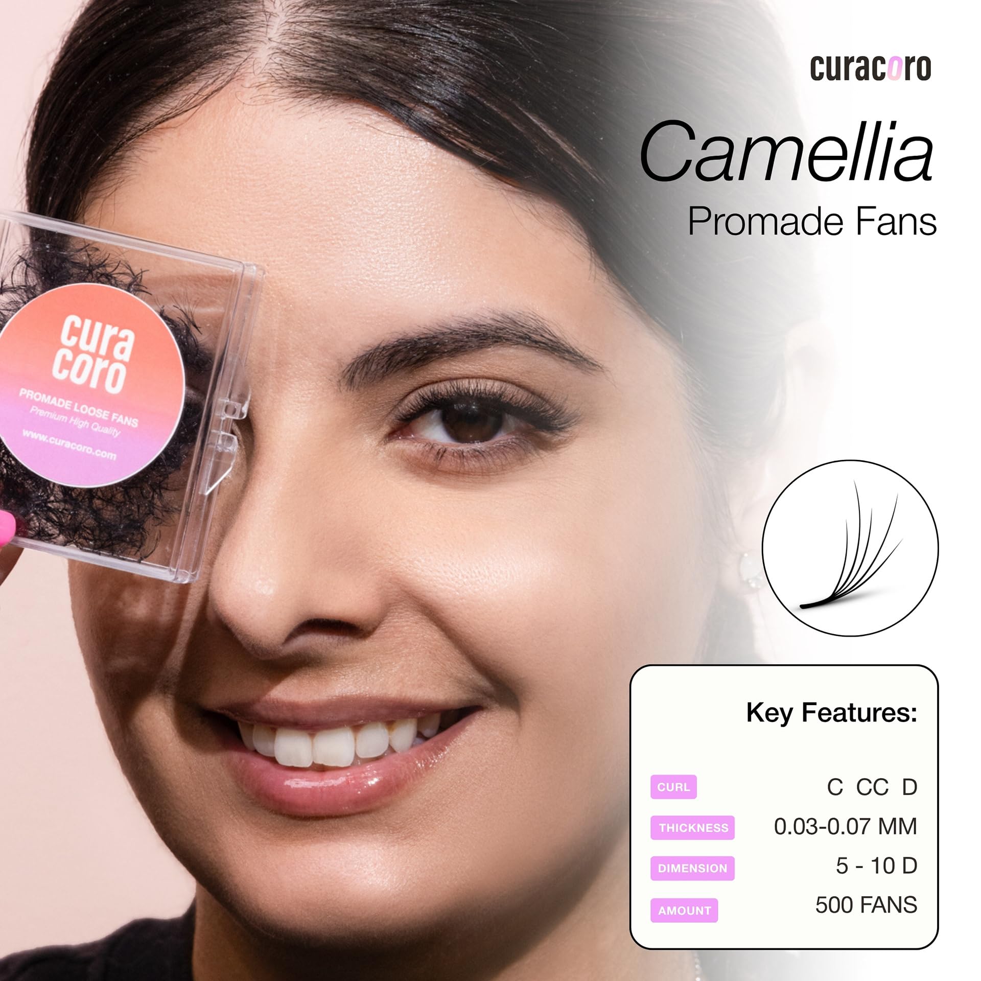 Curacoro Camellia Promade fans for professional salon applications and quick set.