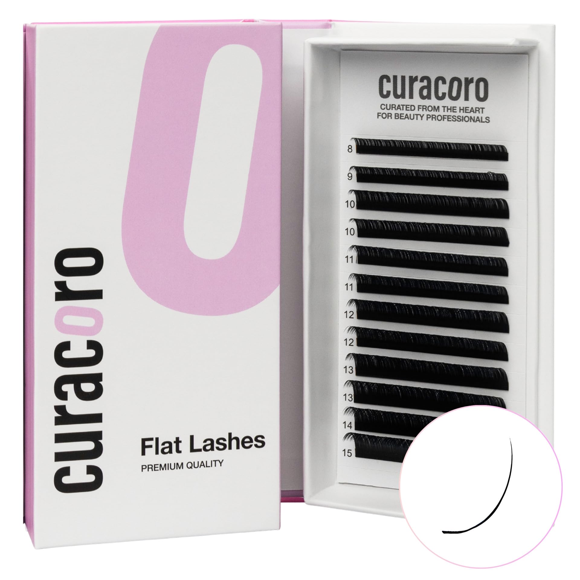 Curacoro Eclipse flat eyelashes 8-12mm mix for lightweight, natural-looking lashes.