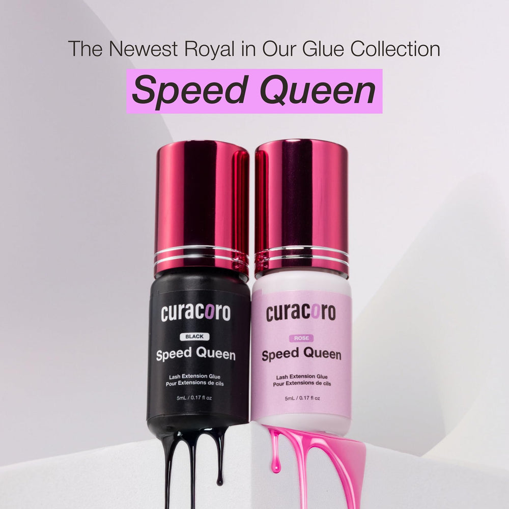 Curacoro glue nozzle detail highlighting precise application for lash artists.