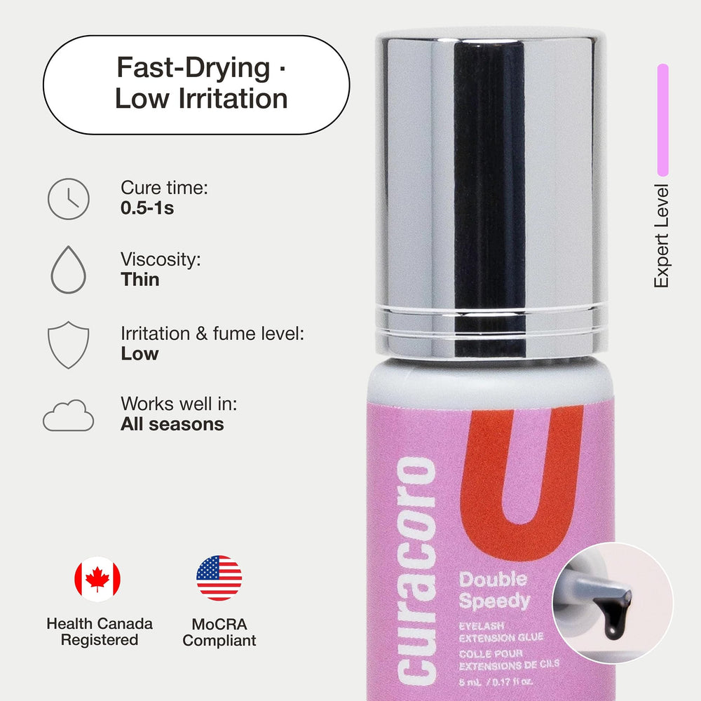 CURACORO fast-drying glue applied for quick lash extension placement