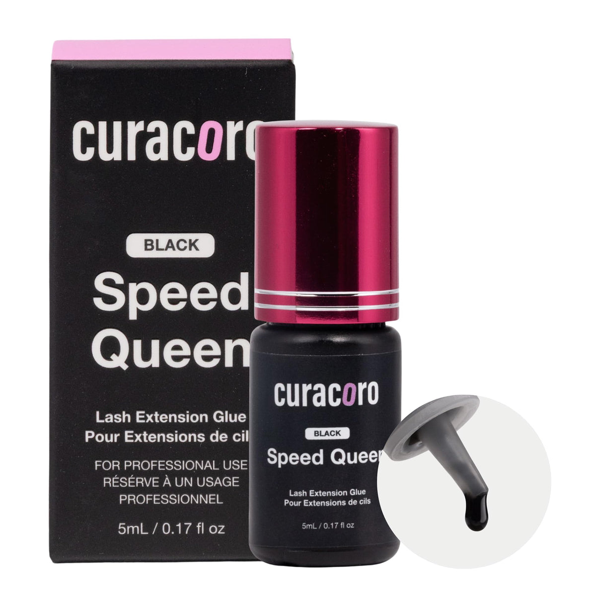 CURACORO glue bottle 5ml for professional salon use with bold black finish