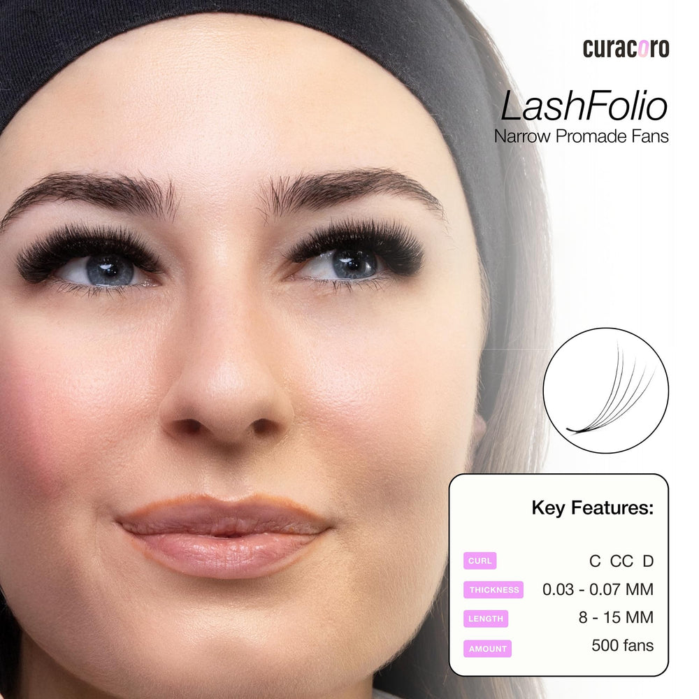 Curacoro LashFolio compatible with Promade fans for versatile looks.