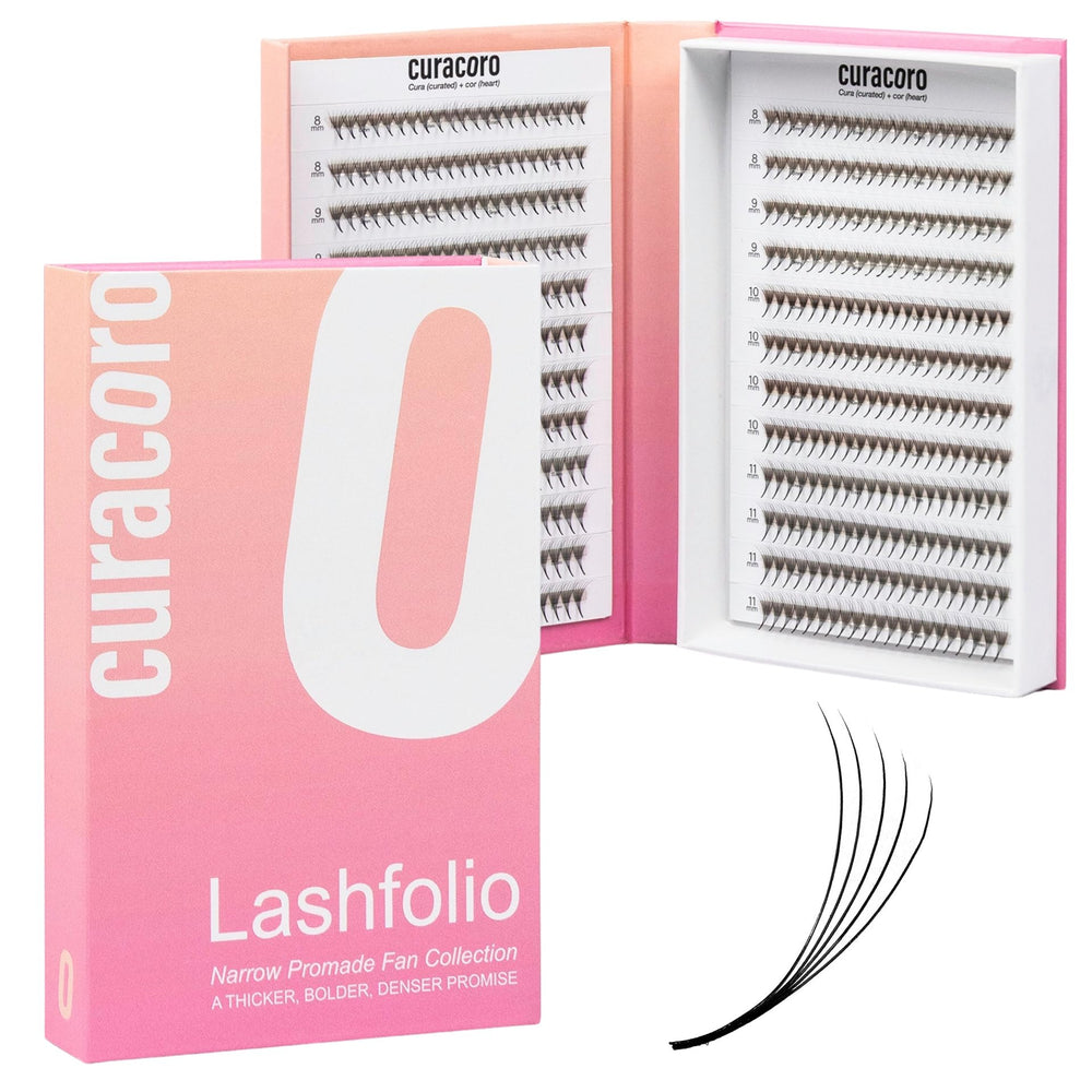 Curacoro LashFolio narrow promade fans deliver dramatic volume for enhanced lashes.
