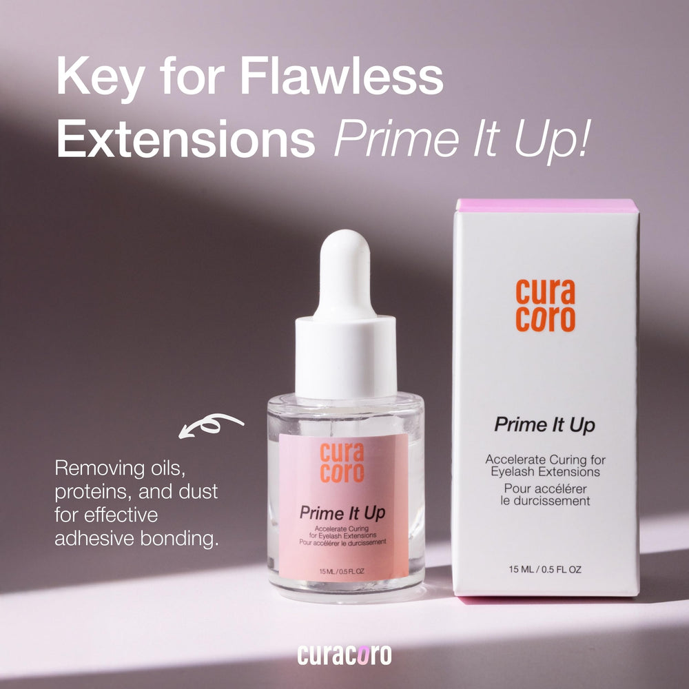 Curacoro Prime It Up vegan cruelty-free ingredients highlighted on packaging for ethics-conscious salons