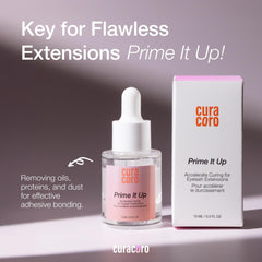 Curacoro Prime It Up vegan cruelty-free ingredients highlighted on packaging for ethics-conscious salons