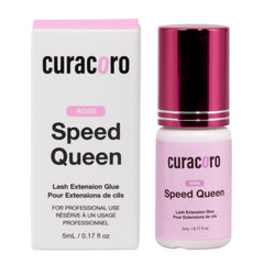Curacoro professional eyelash glue bottle close-up showing quick-dry action for salons.