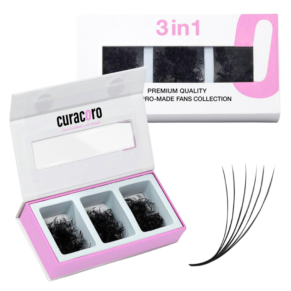 CURACORO Promade mix 750 fans box for quick volume lash sets.