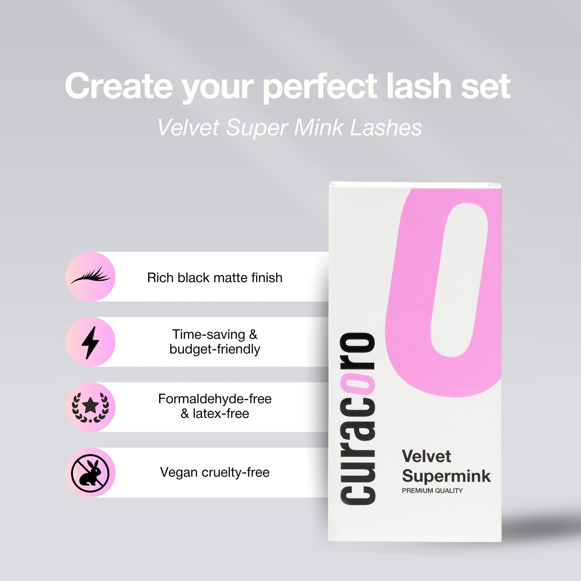 CURACORO tray view highlights varied lengths for creative lash fans.