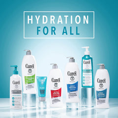 Curel lotion on the face demonstrates safe use and pore-friendly hydration.