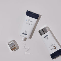 CURENEX Daily Sheer sunscreen bottle with pump supports easy reapplication.