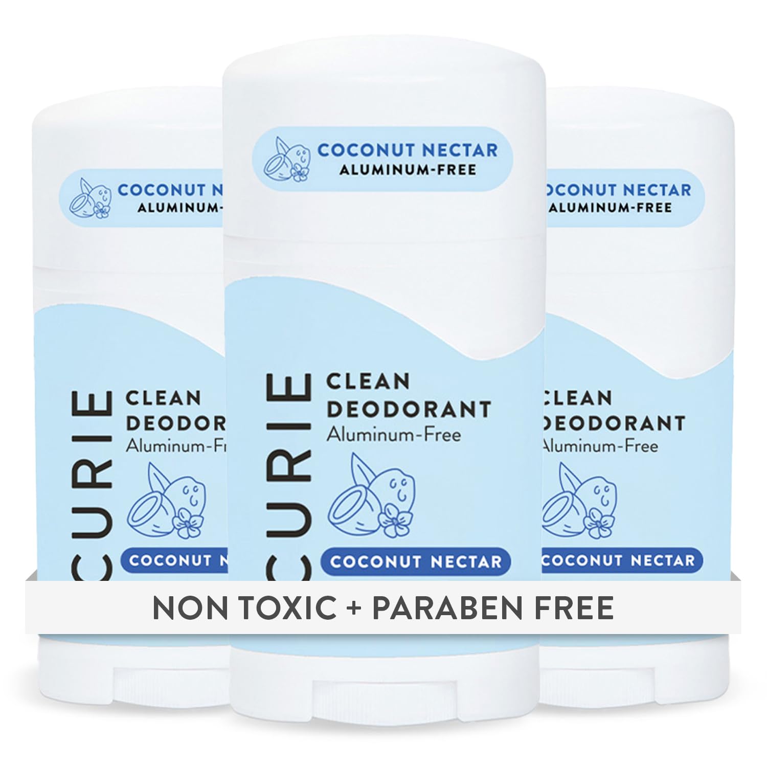 Curie Coconut Nectar deodorant stick with long-lasting aluminum-free protection.
