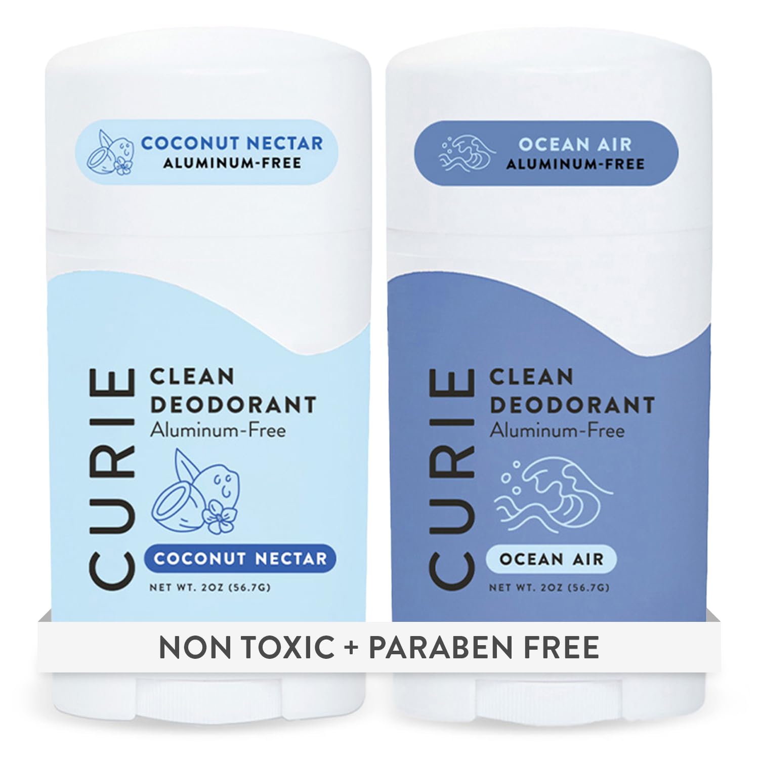 Curie natural deodorant for women with coconut nectar and ocean air, 2-pack for lasting freshness