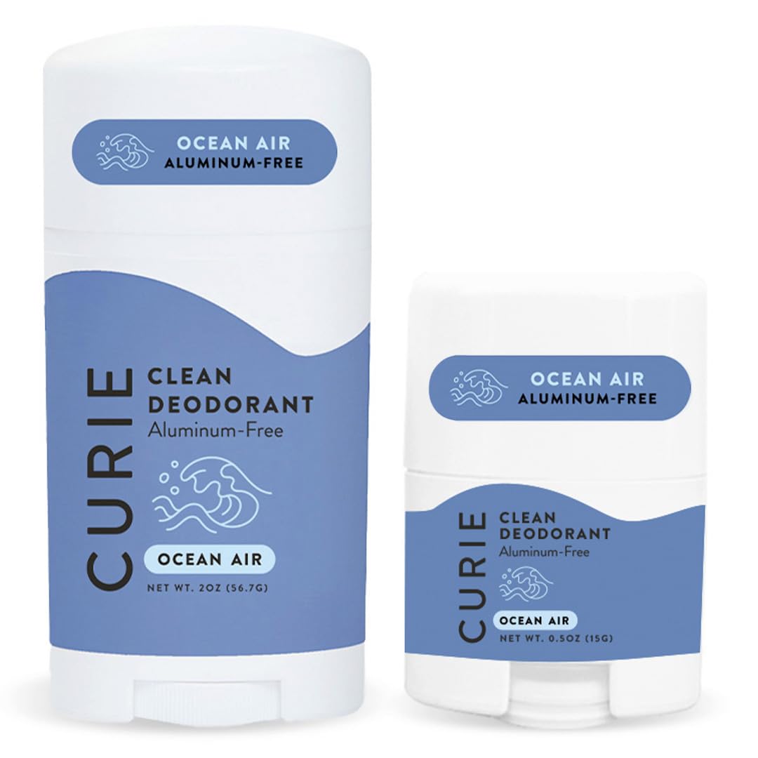 Curie Ocean Air deodorant stick offers aluminum-free protection for all-day freshness.