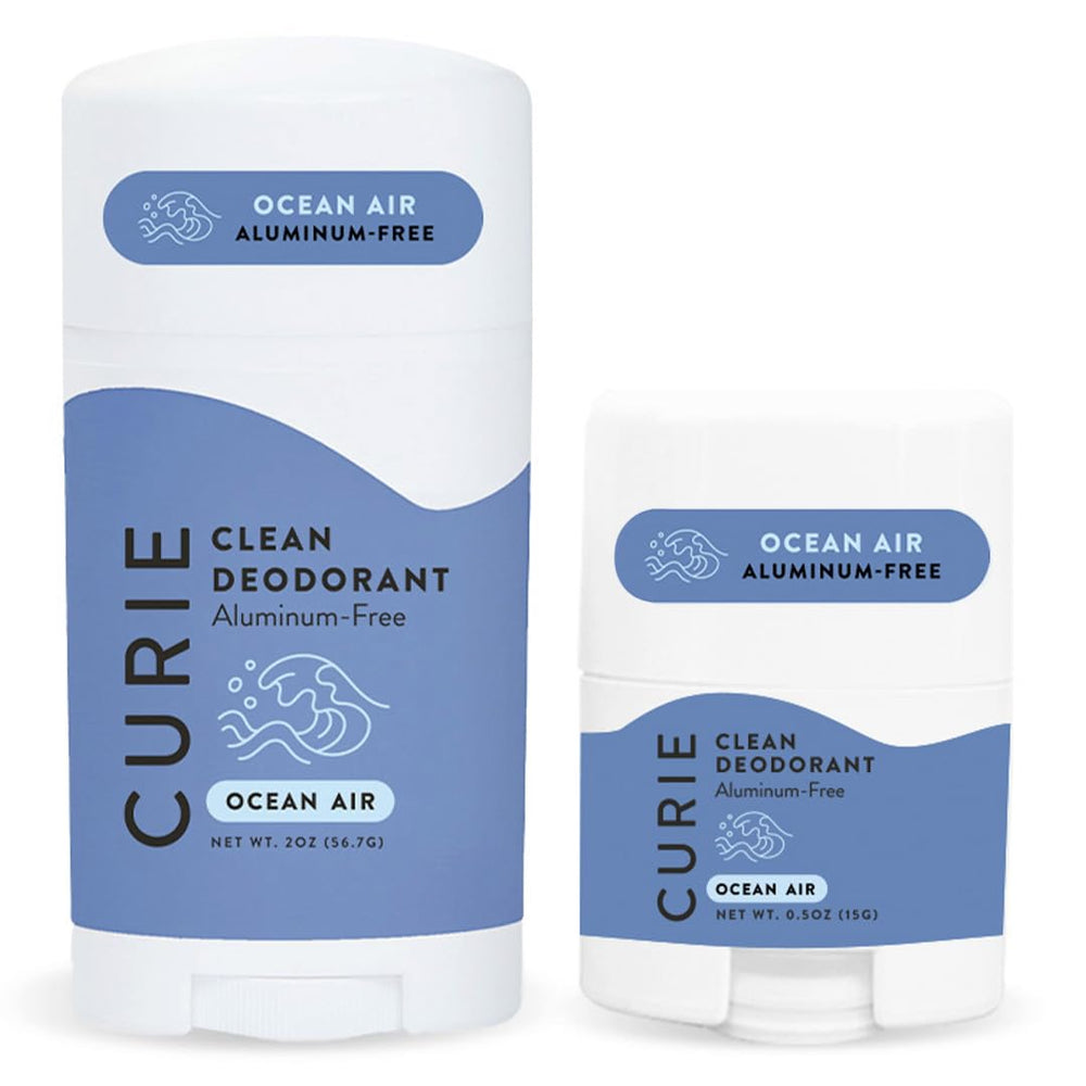 Curie Ocean Air deodorant stick offers aluminum-free protection for all-day freshness.