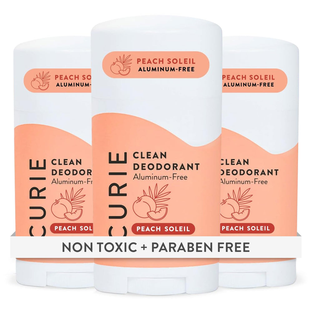 Curie Peach Soleil deodorant stick close-up showing aluminum-free freshness