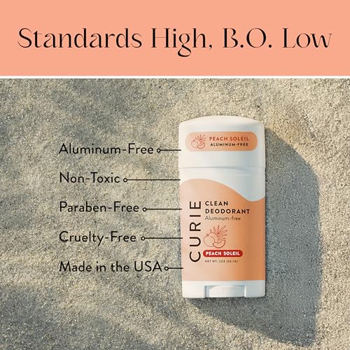 Curie Peach Soleil deodorant stick highlighting clean, vegan formula for daily use