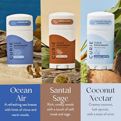 Curie Santal Sage deodorant stick for warm, earthy fragrance.
