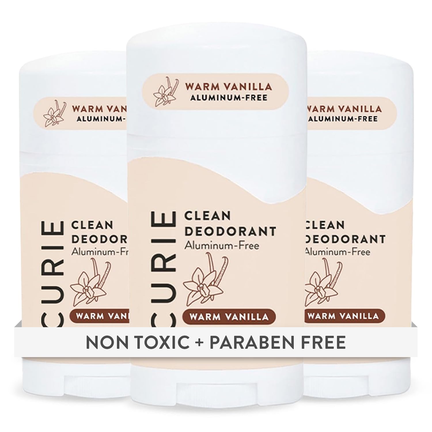 Curie Warm Vanilla deodorant stick with a clean, all-day odor control.