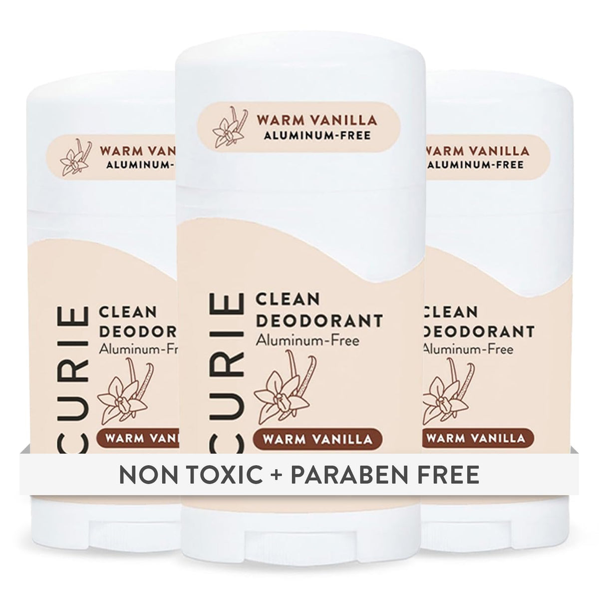 Curie Warm Vanilla deodorant stick with a clean, all-day odor control.