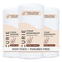 Curie Warm Vanilla deodorant stick with a clean, all-day odor control.