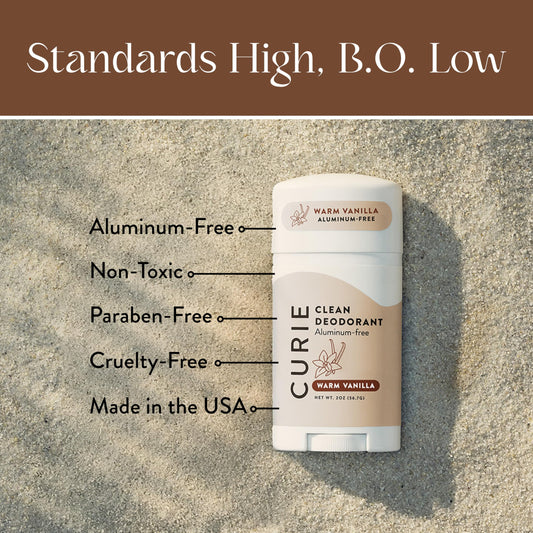 Curie natural deodorant packaging highlighting sustainable, aluminum-free design.
