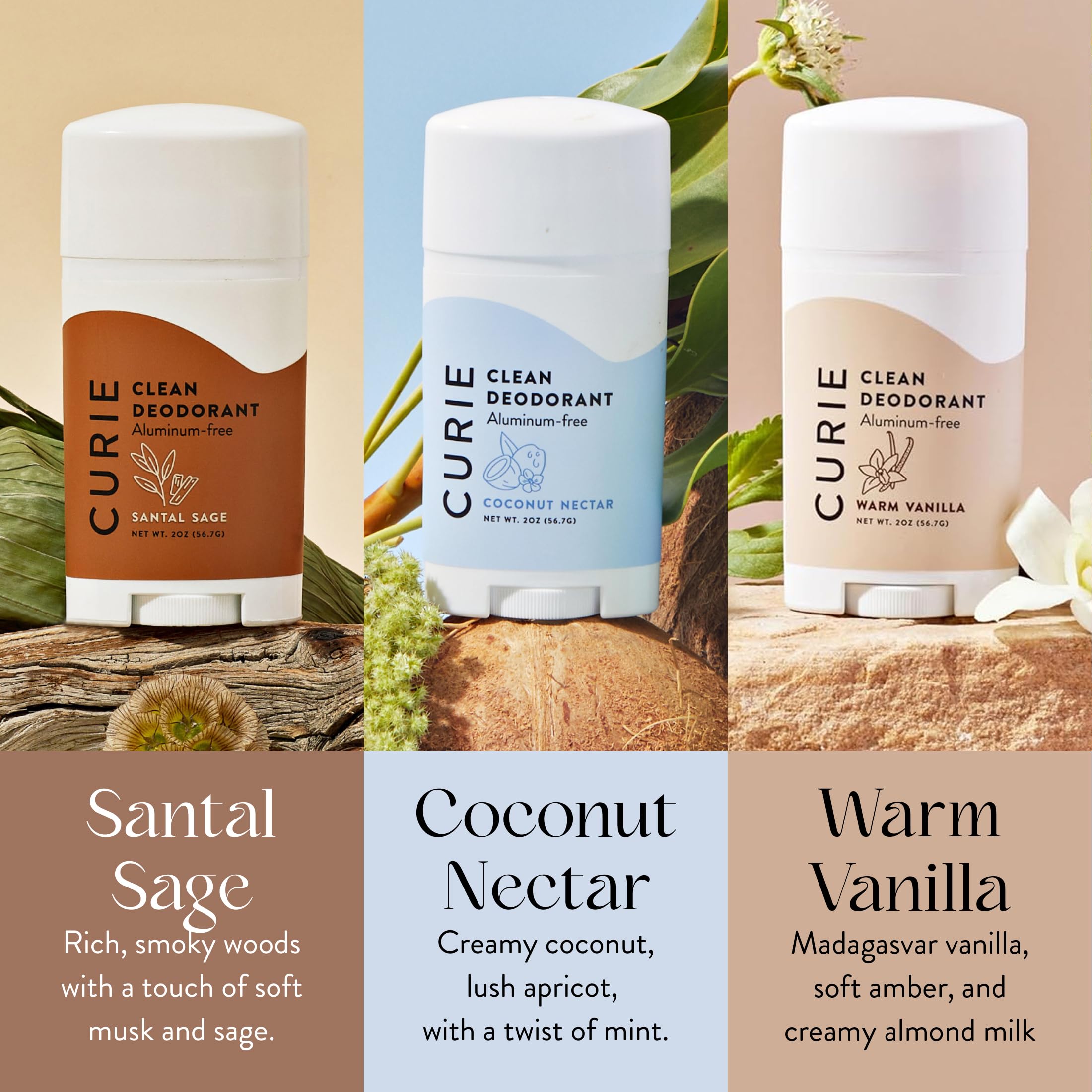 Curie White Tea Lime scent deodorant in packaging and label.