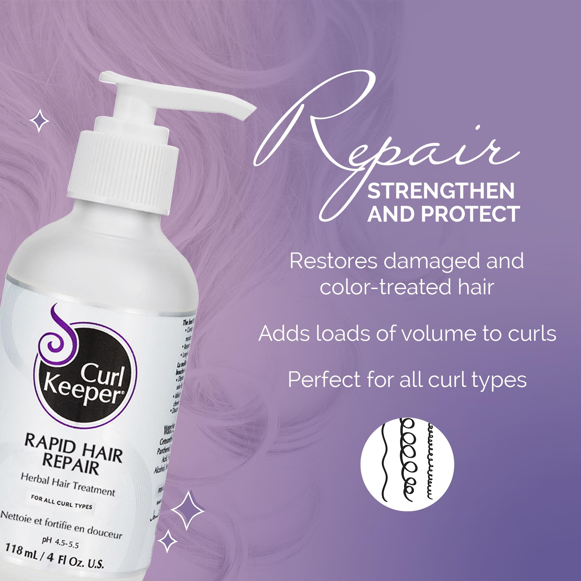 Curl Keeper Deep Conditioner packaging box highlights pH-balanced, silicone-free curl care.