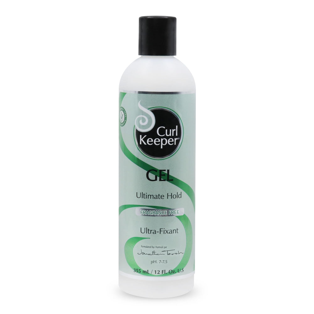 Curl Keeper Ultimate Hold Gel bottle demonstrates strong hold for defined, frizz-free curls.