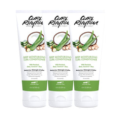 Curl Rhythm Deep Moisturizing Curl Conditioner bottle showing nourishing, detangling action for soft curls.