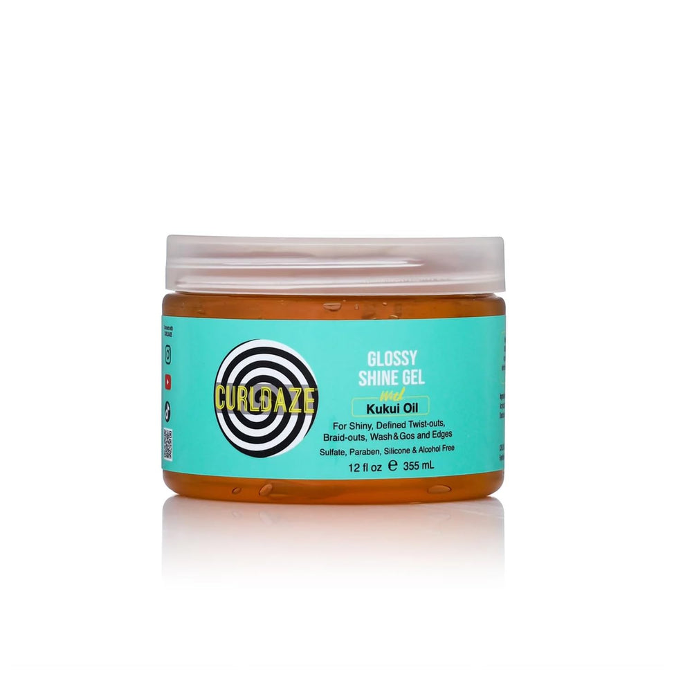 Curldaze Glossy Shine Gel bottle showing premium packaging and easy application