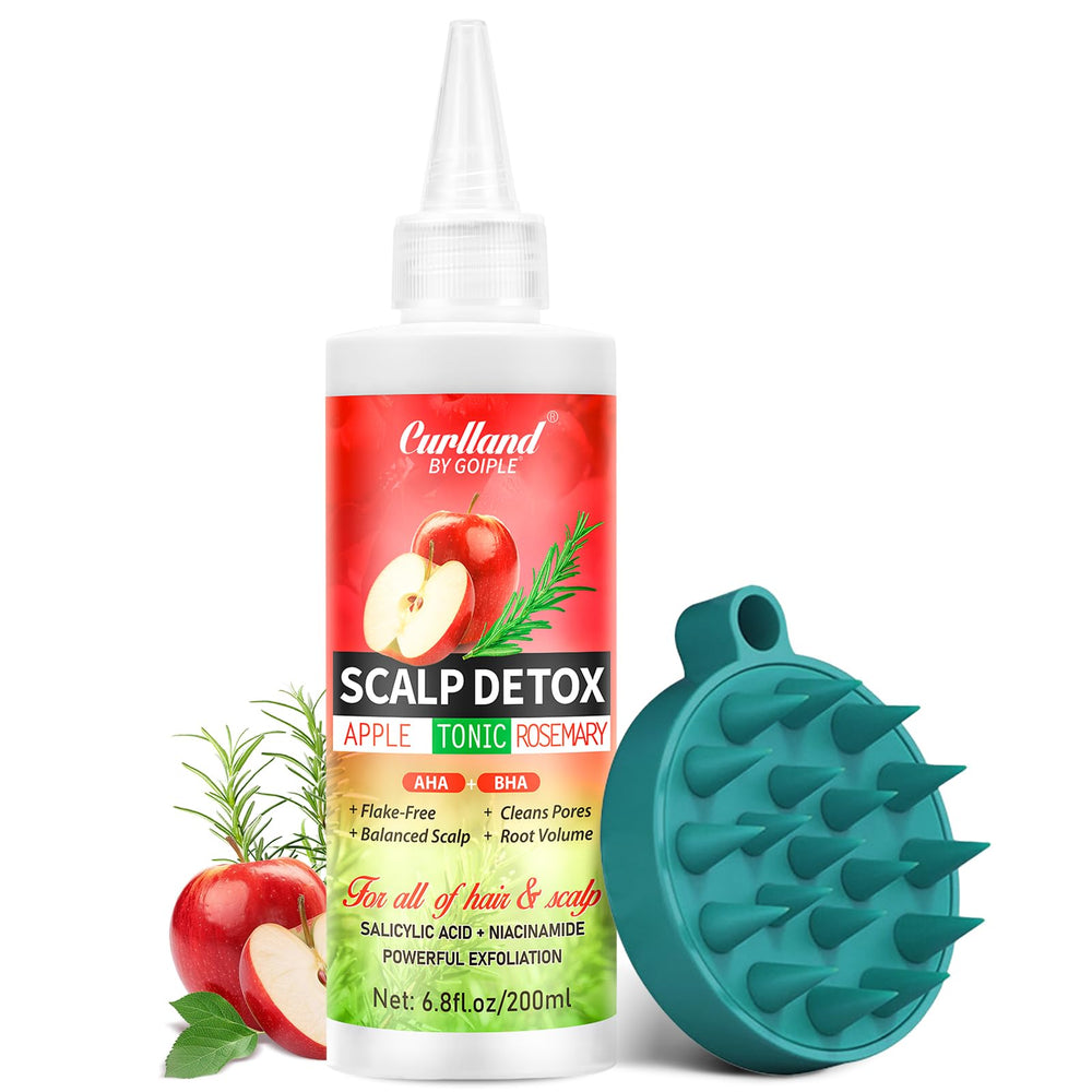 Curlland scalp tonic bottle front showing detox formula for a refreshed scalp