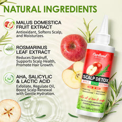 Curlland scalp tonic bottle label close-up highlighting rosemary-apple ingredients