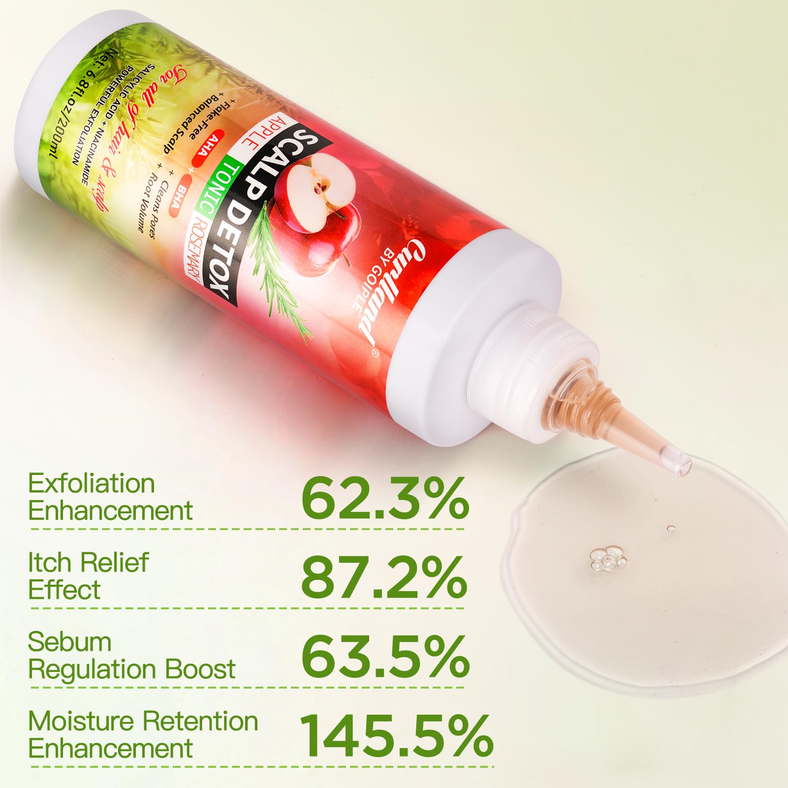 Curlland scalp tonic and brush in use for even distribution on scalp