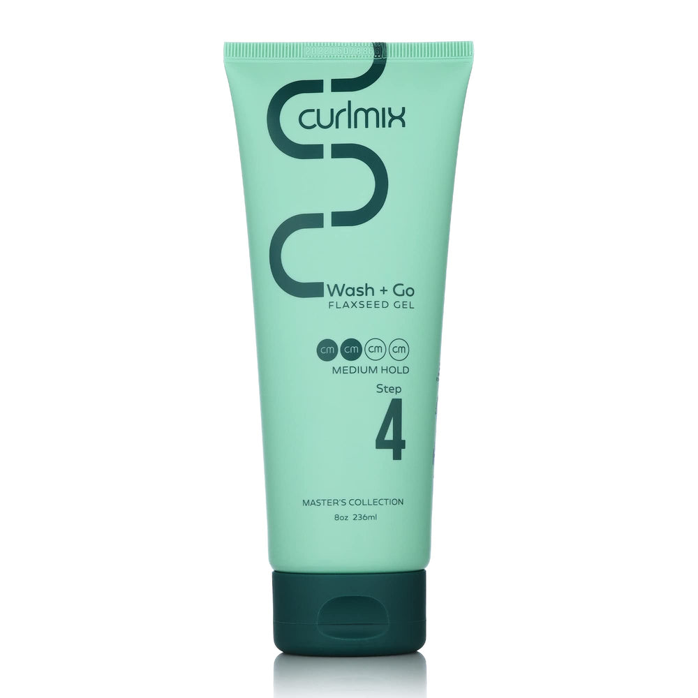 CurlMix Flaxseed Gel bottle pour demonstrates easy, mess-free application for defined curls.