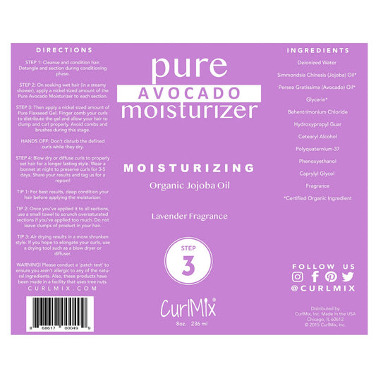 CurlMix Organic Moisturizer avocado-cream jar shows creamy texture that nourishes and softens curls.