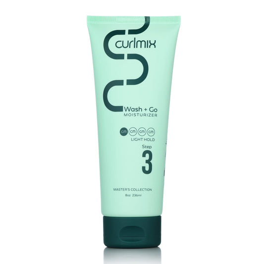 CurlMix Wash + Go Moisturizer bottle delivering lightweight hydration for fine curls.