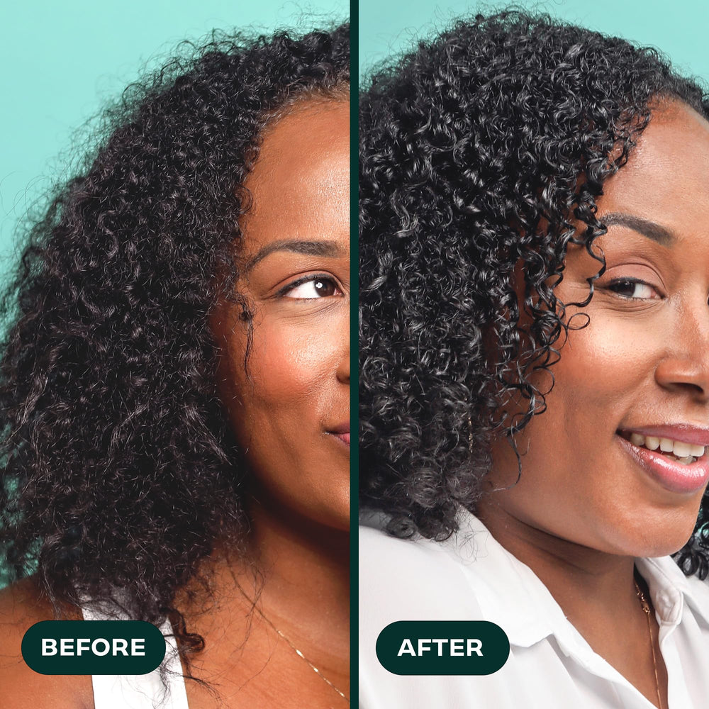 Lifestyle shot of CurlMix Wash + Go Moisturizer used daily on curly hair.