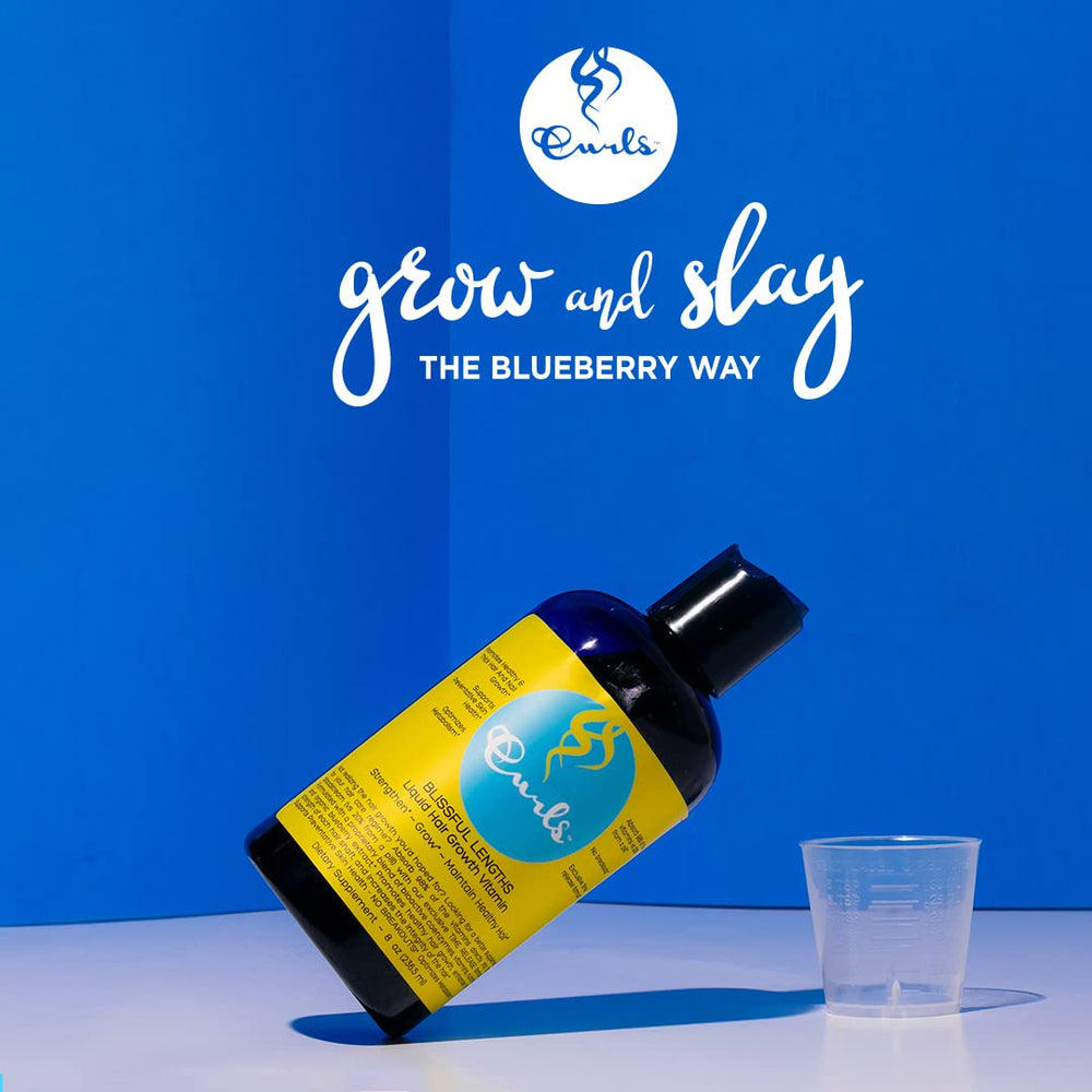 Curls Blueberry Bliss bottle in hand demonstrates portable daily supplement