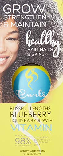 Curls Blueberry Bliss bottle being poured for easy daily dosage for hair nails and skin