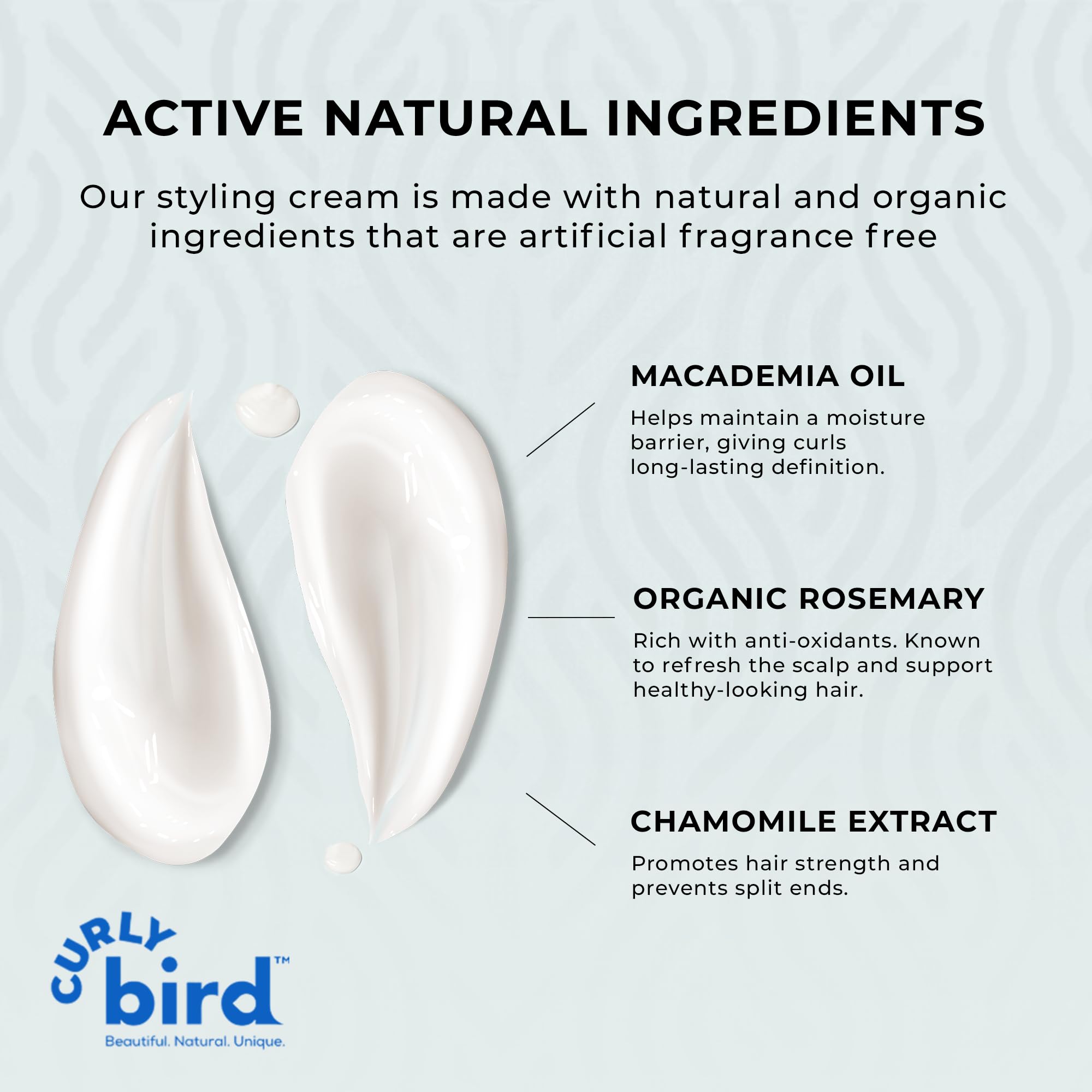 Curly Bird fragrance-free packaging for sensitive users