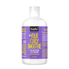 CurlyChic Your Curly Smoothie bottle pouring for even moisture distribution on curls