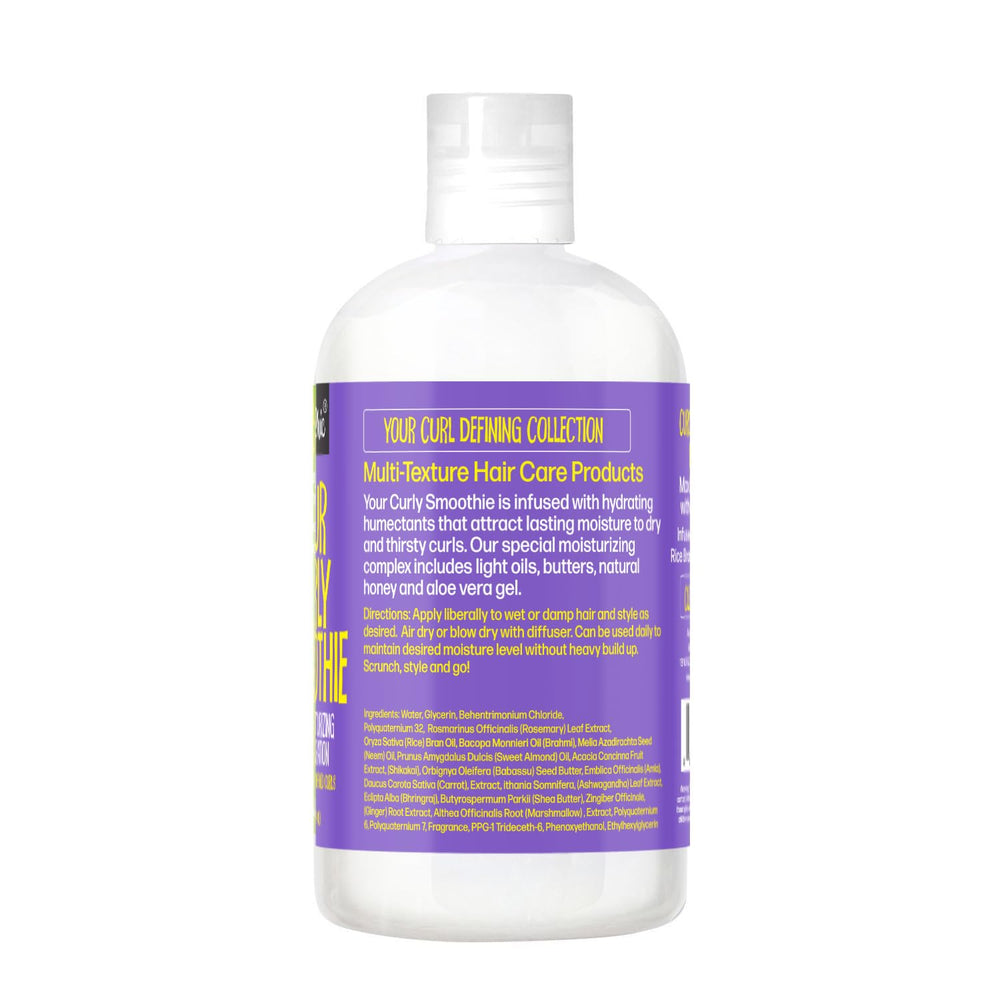 Hands hold CurlyChic Your Curly Smoothie jar ready for daily styling and definition