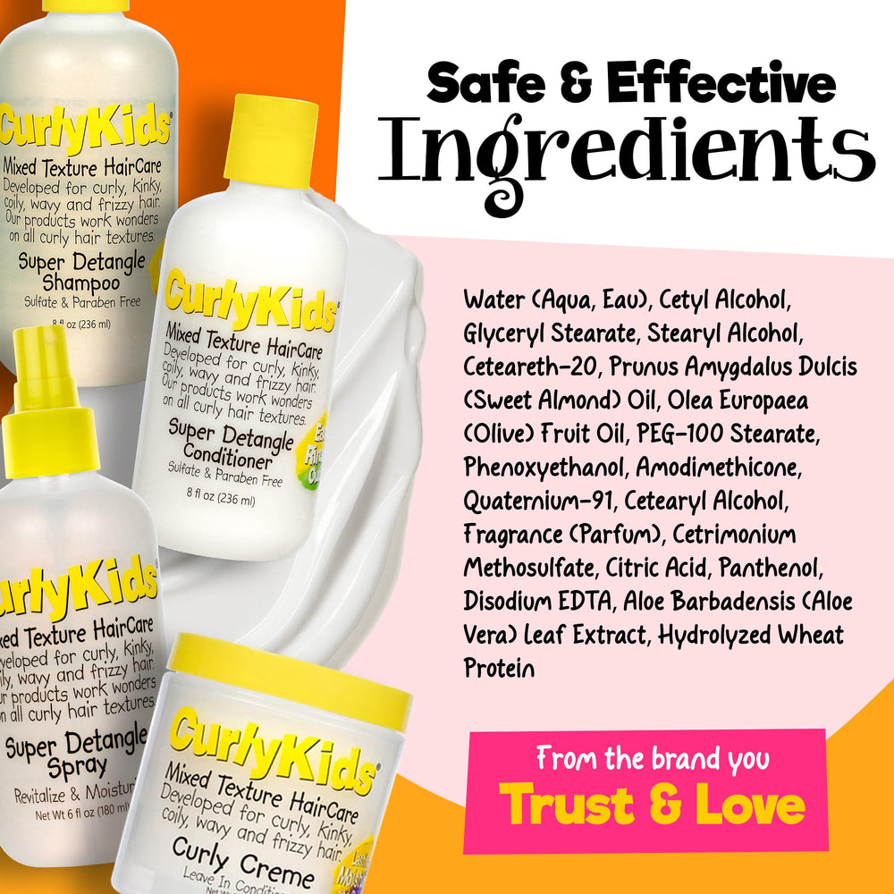 CurlyKids detangler set in hand demonstrating detangling routine.