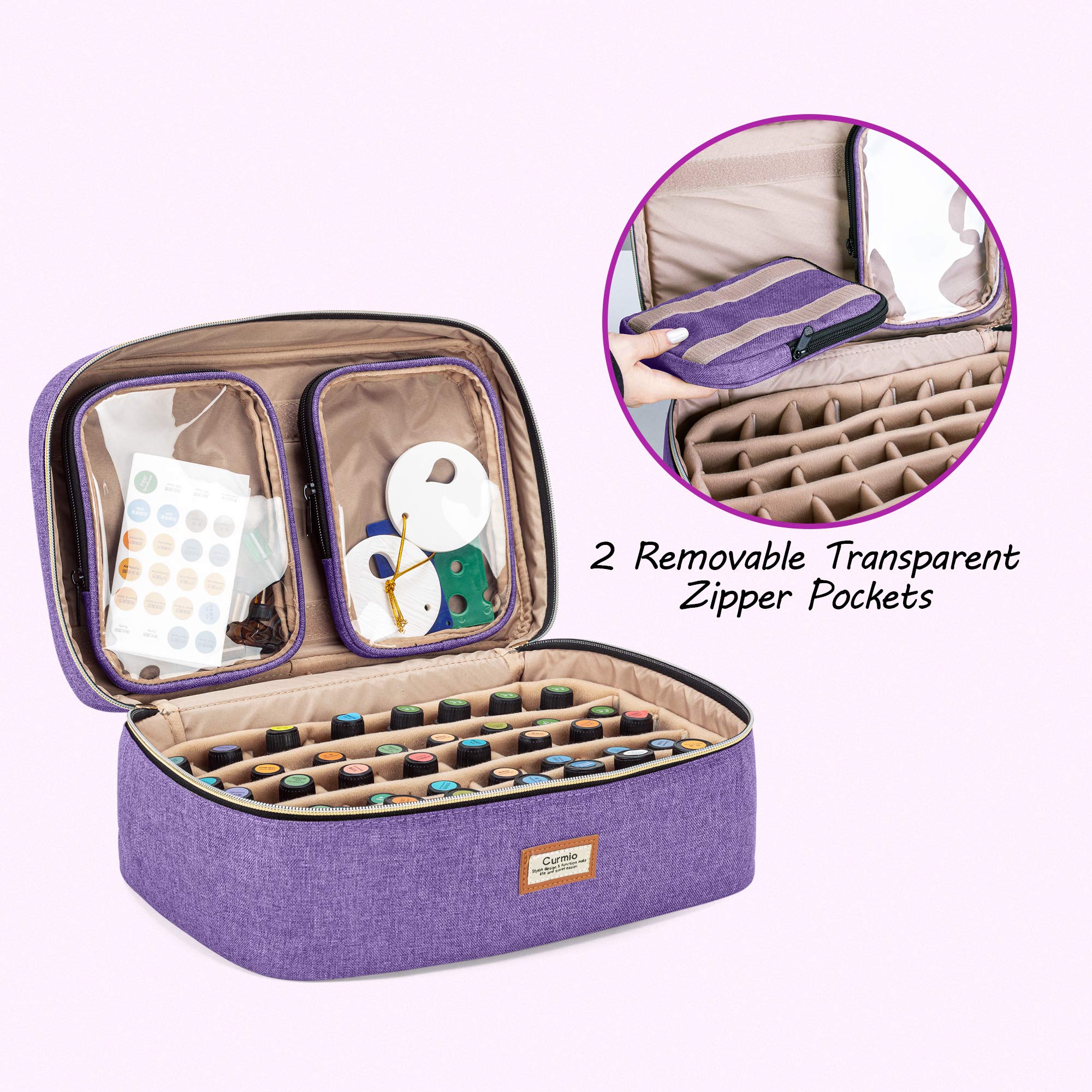 CURMIO essential oil storage case interior with detachable divider keeps oils secure.